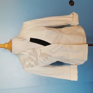 Floreat Anthropologie Fully Lined Ivory Blazer Jacket with 3/4 sleeves Size 8